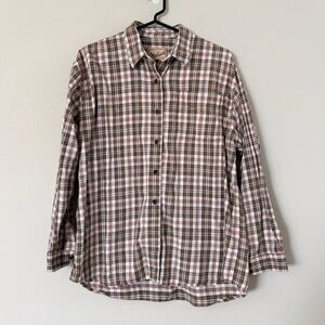 Vintage Woolrich Flannel Button Down Plaid Red Tan Black